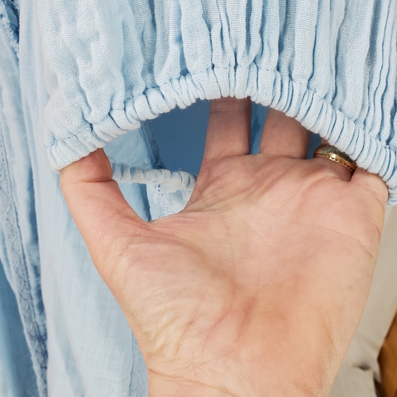 Free People Angele Gauzy Mini Dress Boho Summer Blue Oversized Puff Sleeve XS - Picture 7 of 15